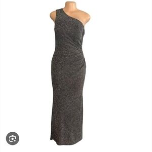 Elisa J Elegant One-Shoulder Black Dress Sequin Silver Nwt SIZE 10